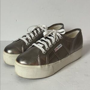 Superga Metallic Silver Platform Sneakers Y2K Chunky Cool, size EU 39 (US 8.5) 🟡